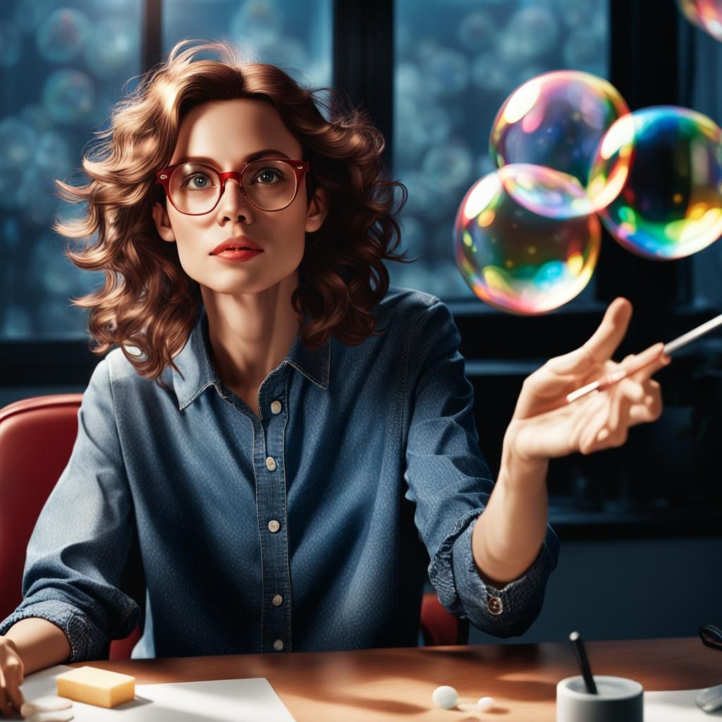 Woman Blowing Bubbles: Detailed Matte Painting
