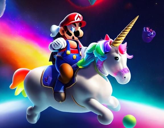 Mario riding a unicorn