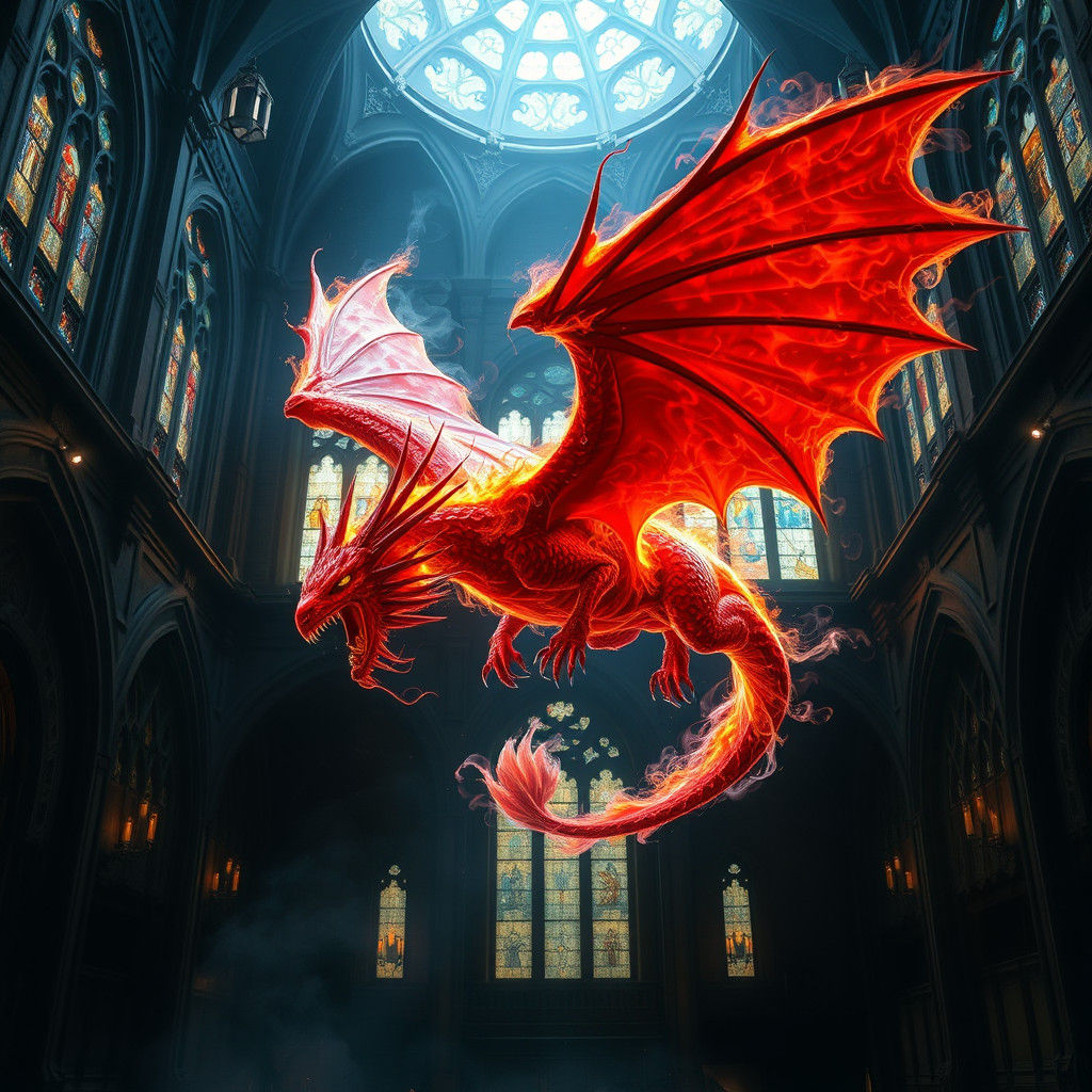 Plasma Fire Dragon in Surreal Castle Hall