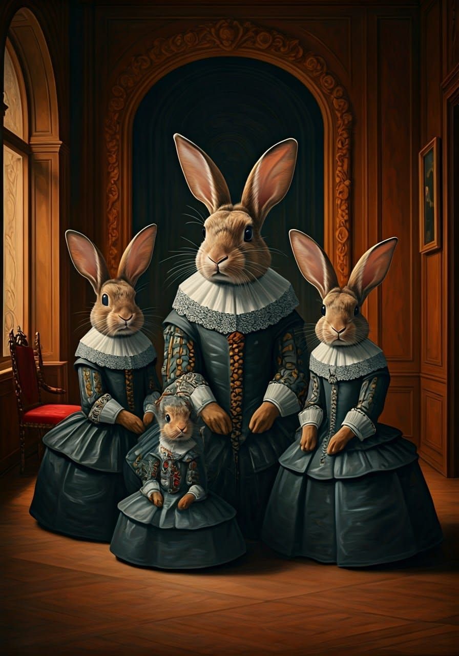 Rabbits in 17th-Century Elegance, Inspired by Velazquez