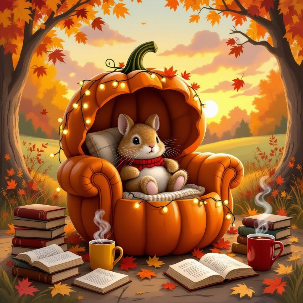 Cozy Pumpkin Reading Nook in Storybook Style
