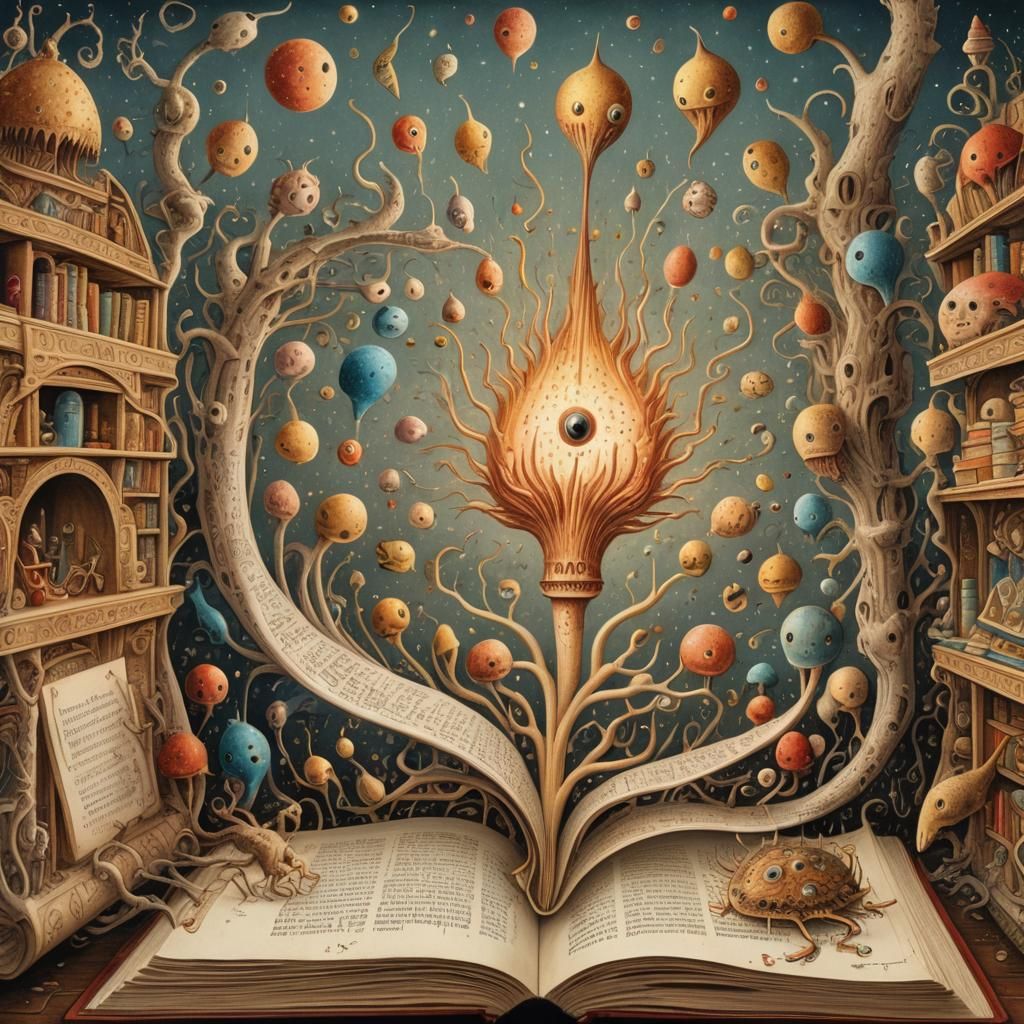 Surreal Codex Seraphinianus Inspired Open Book