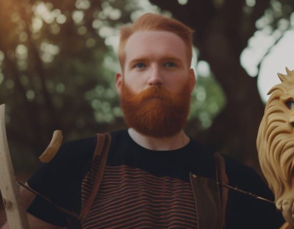 Ginger Bearded Man with Spear in Golden Light