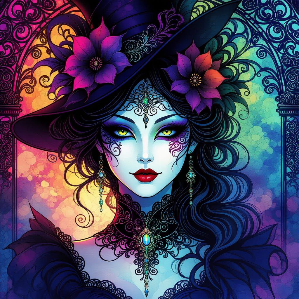 Creepy Halloween Masquerade Watercolor and Ink Painting