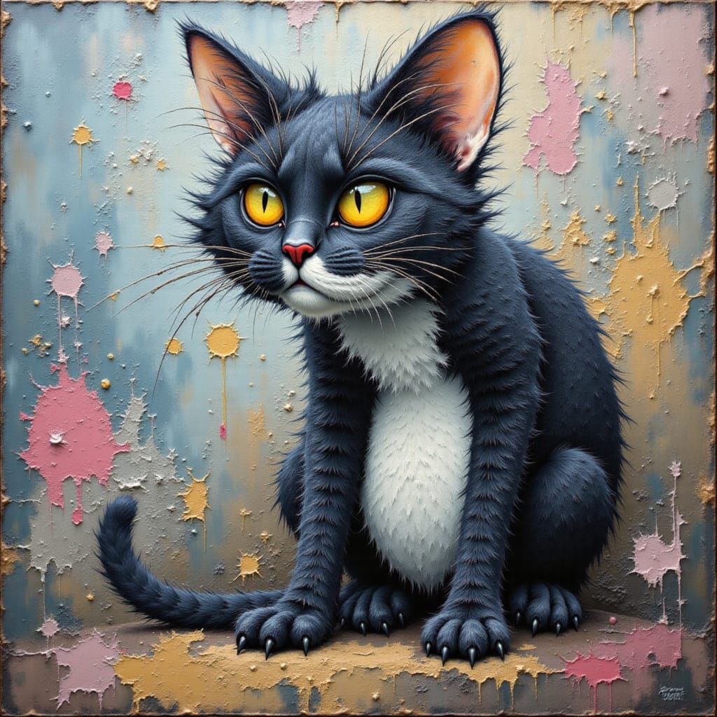 Abstract Cheshire Cat Painting in Miró Style