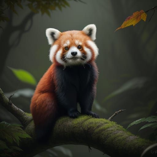 Hyperrealistic Red Panda on Tree Branch