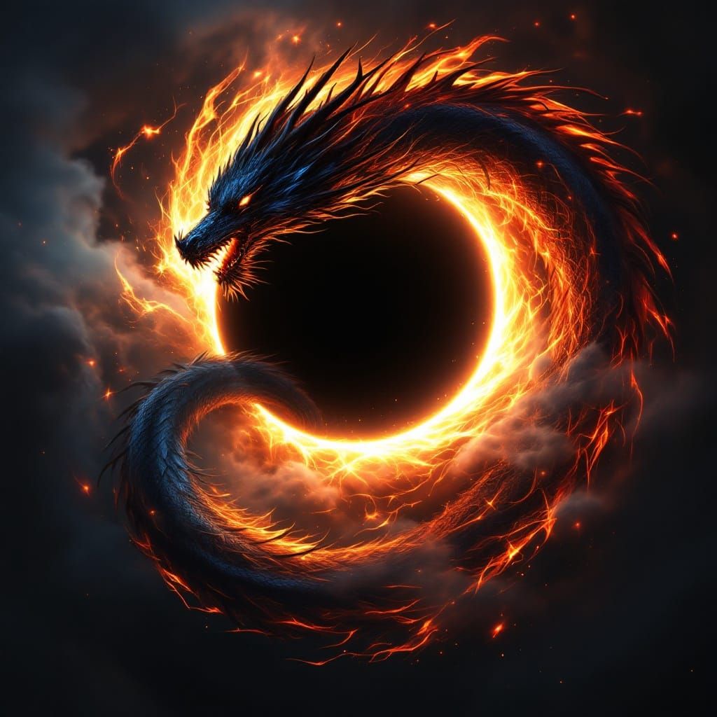 Dragon of the Solar Eclipse: A Hyperrealistic, Mythical Visi...