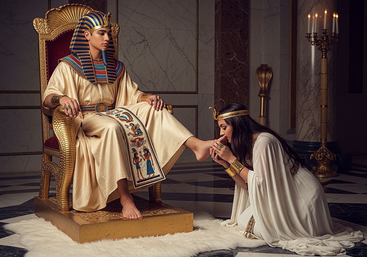 Egyptian Pharaoh on Throne in Royal Palace