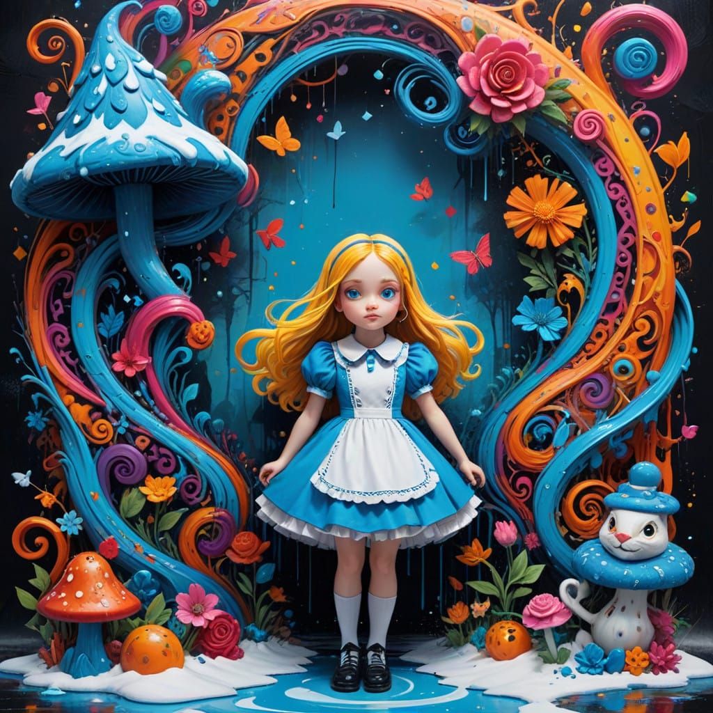 Whimsical Wonderland Christmas Scene in Vibrant Street Art S...