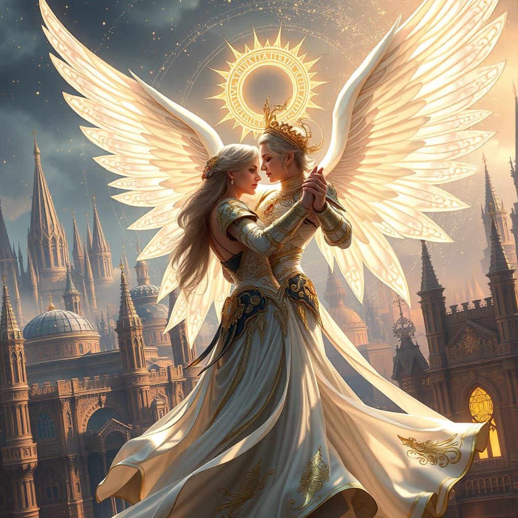 Angel in Resplendent Gold and White Armor, Dancing with Lili...