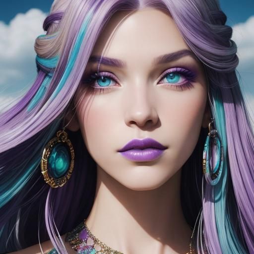 Beautiful young lady with Beautiful colorful highlights in her hair