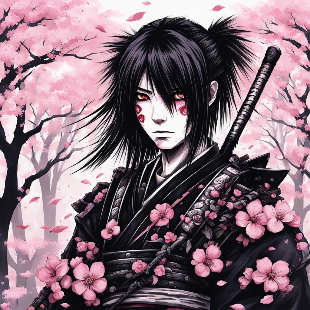 Emo Goth Samurai Sakura Illustration