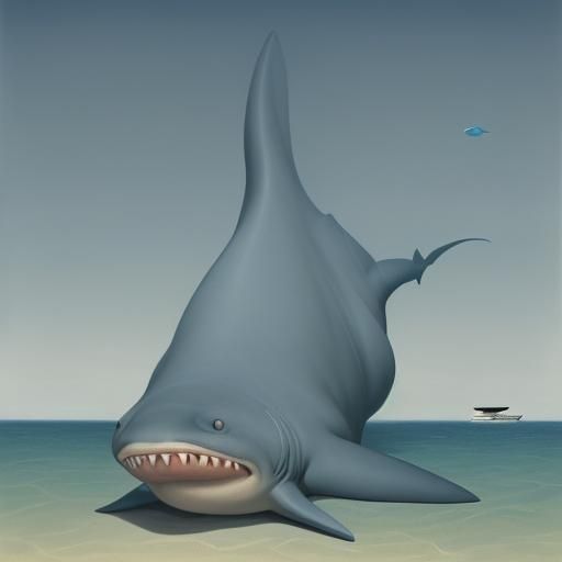Sleepwalking Shark Wagging Tail: Surrealist Painting