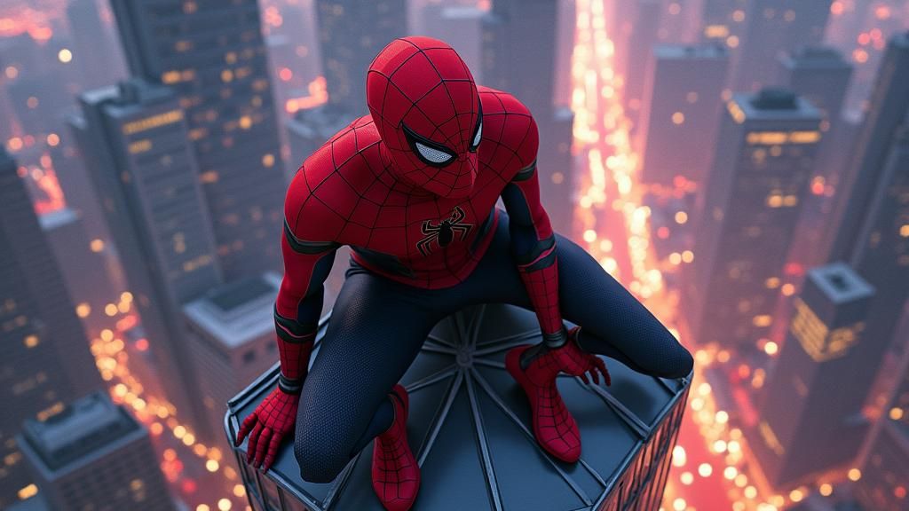 Spiderman in Red and Black Suit on Skyscraper