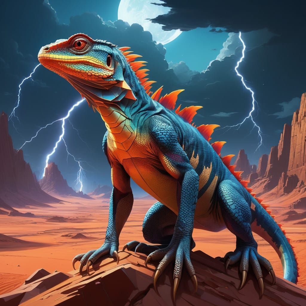 Epic Martian Lizard in Cyberpunk Cubist Style