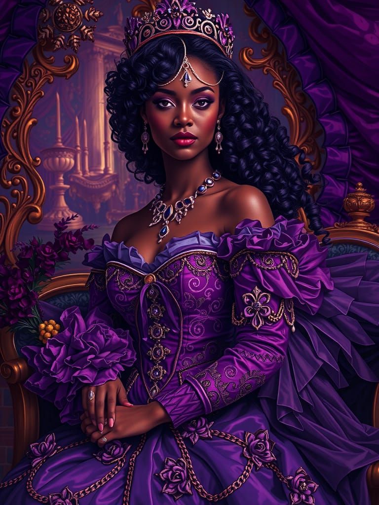 Regal Black Woman Portrait in Baroque Style