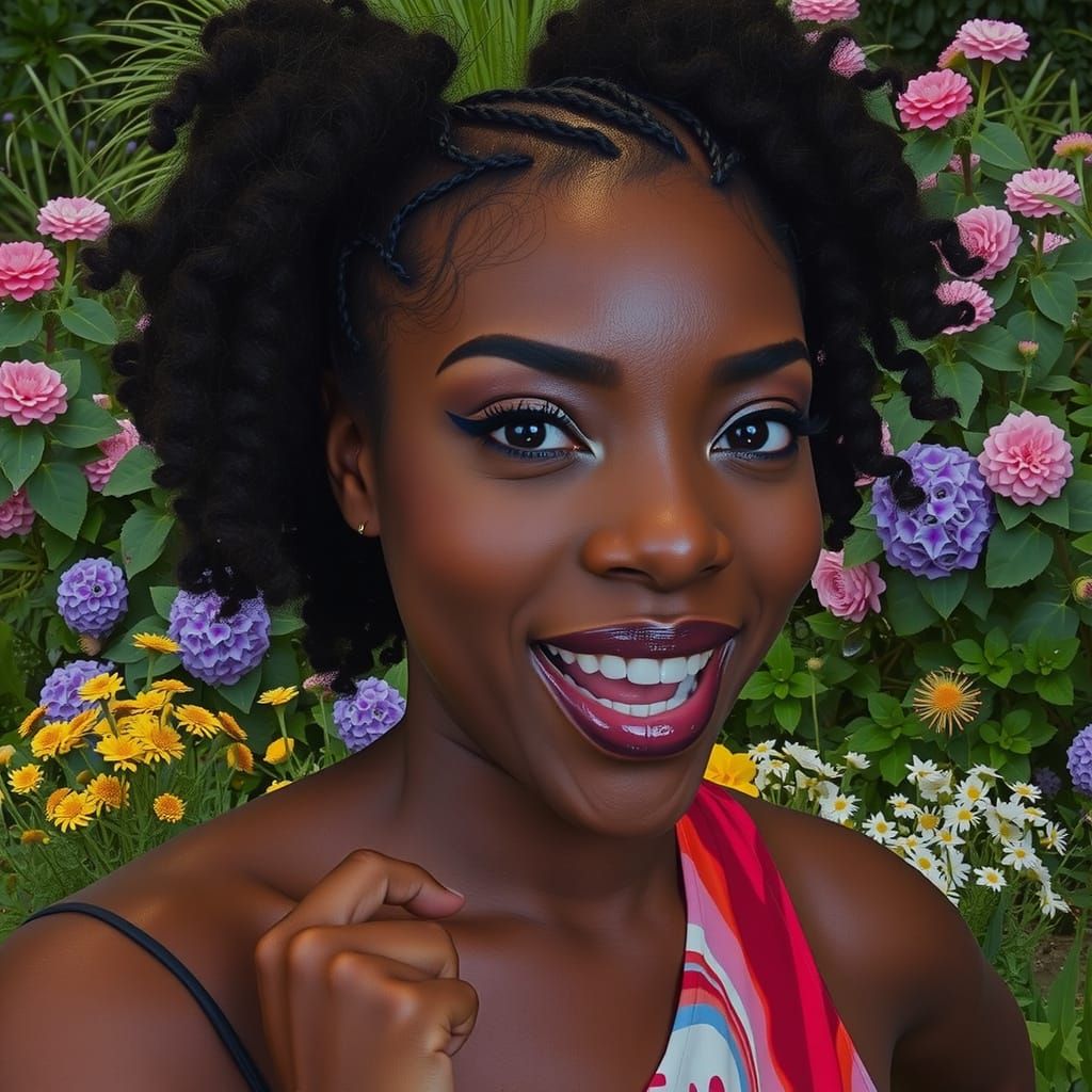 Black Woman with Pigtail Puffs and Blue Eyeliner Outdoors