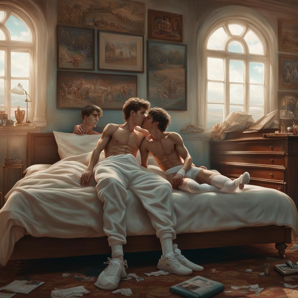 Celebrities Kissing in Bed: Cinematic Digital Painting