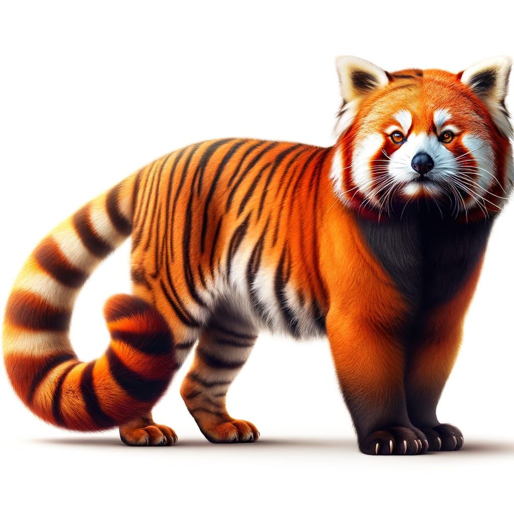 Tiger-Red Panda Hybrid with Majestic Tiger Body and Red Pand...