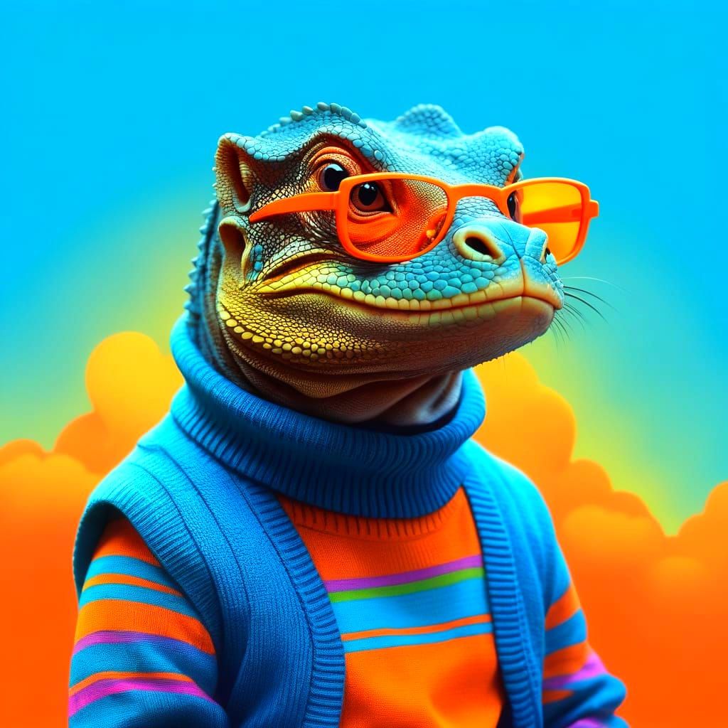 Mini Komodo Dragon in Vibrant Attire
