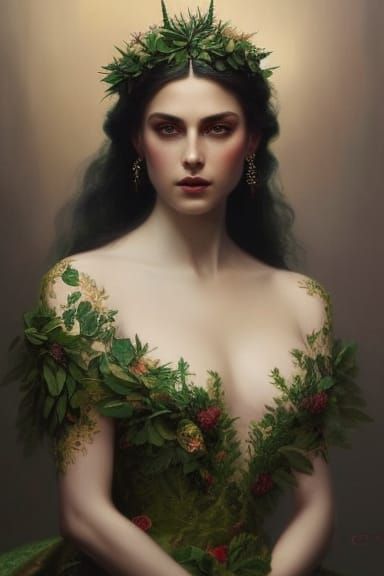 Woman in Green Lace Gown: A Digital Masterpiece