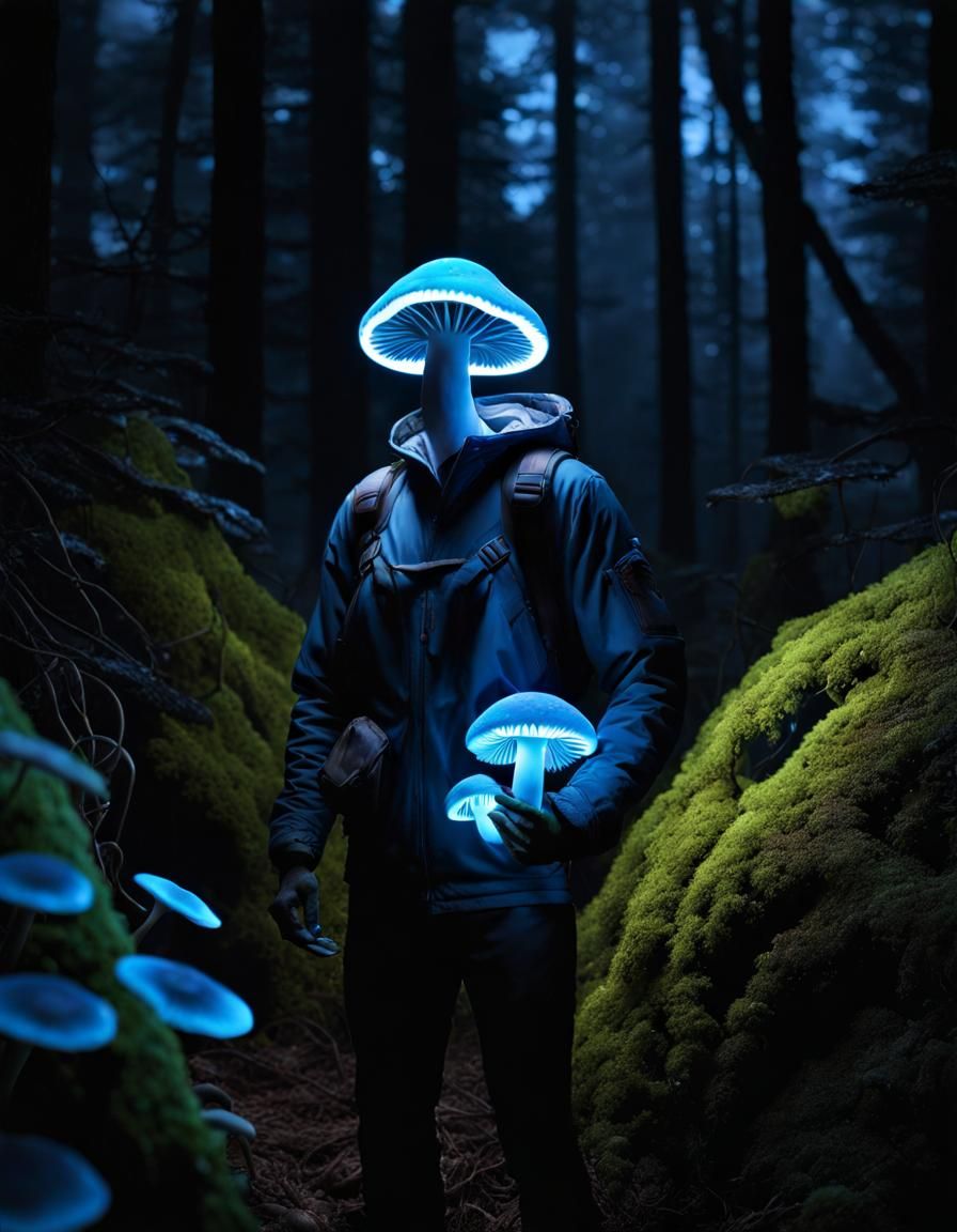 Bioluminescent Fungus Man Portrait in Dark Fantasy Style
