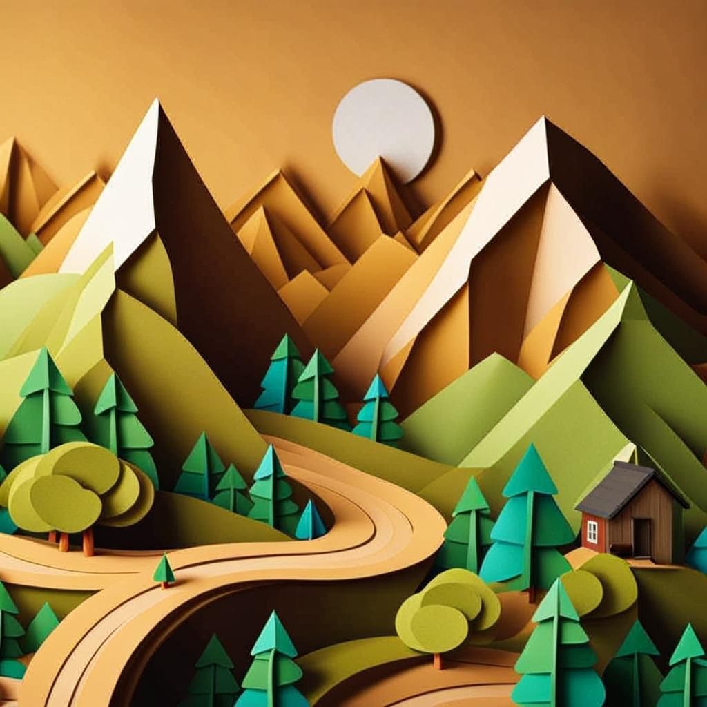 Paper Craft Mountain View Hiking Trail Wallpaper