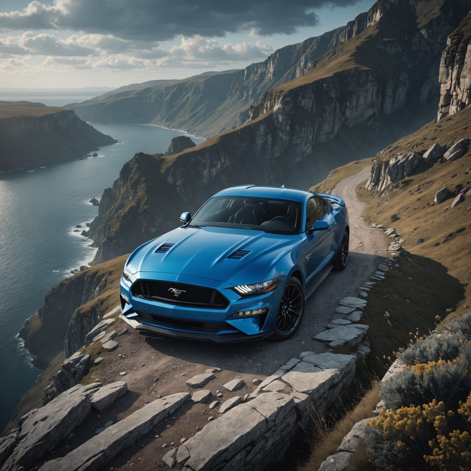 Epic Blue Mustang GT H 350 on a Cliff