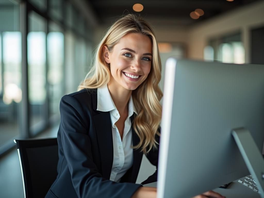Smiling Blonde Professional Woman in Modern Office