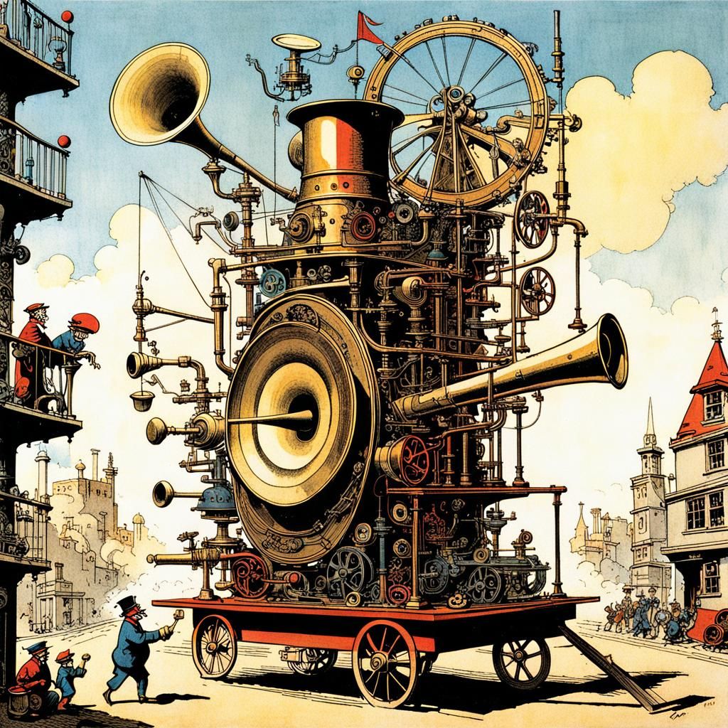 "The Music Machine", illustration by Heath Robinson.