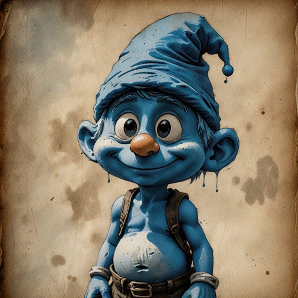 Monochromatic Smurf Portrait on Parchment Paper