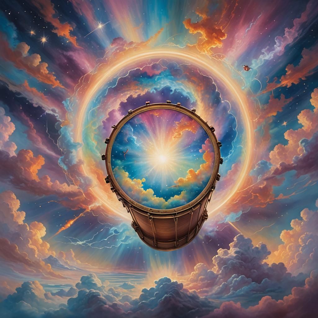 Glowing Drum in Astral Mist: Visionary Art
