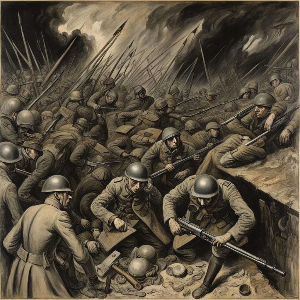 Grim Trench Warfare Scene in Expressionist Style
