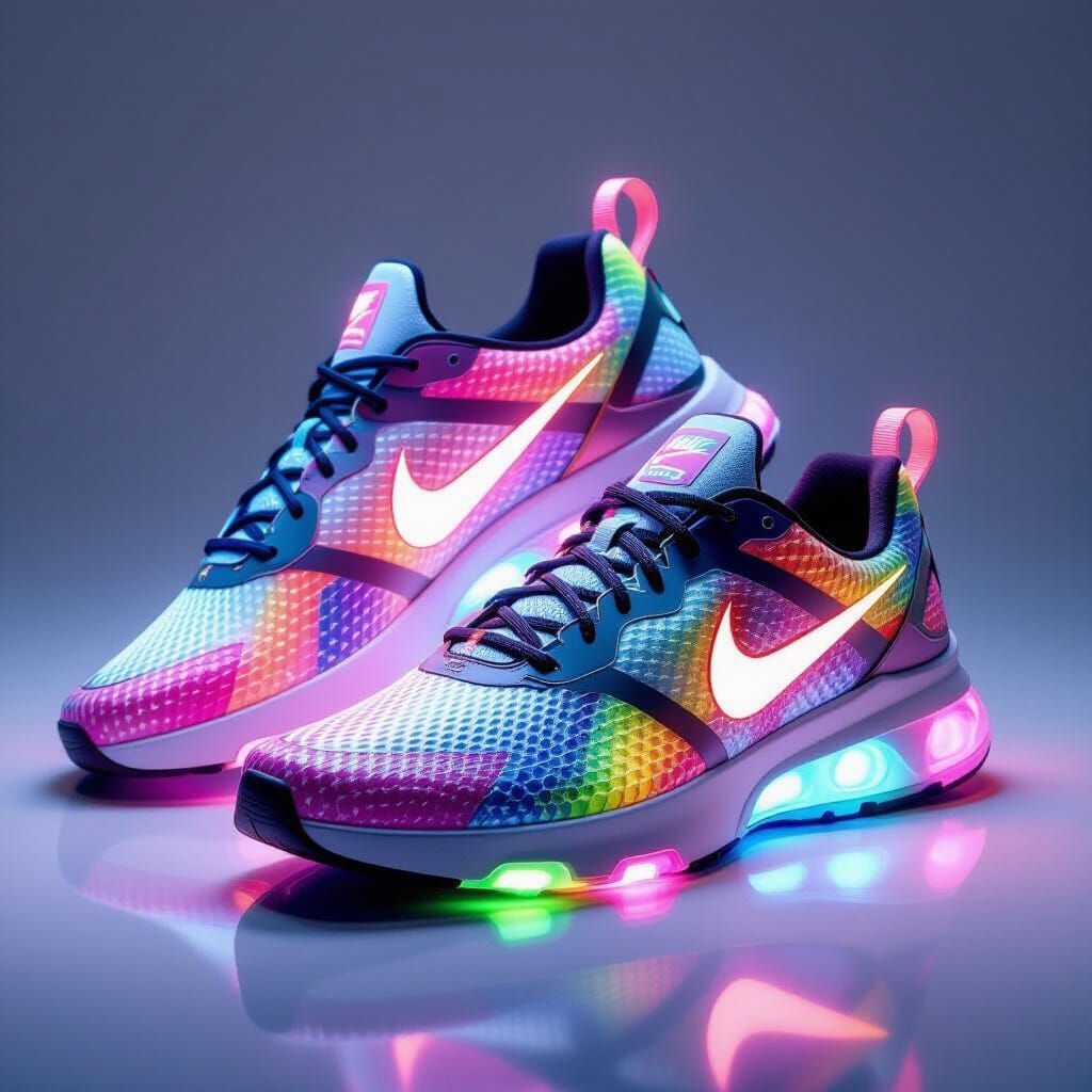 Vibrant Rainbow Nike Shoes in Dynamic Lighting