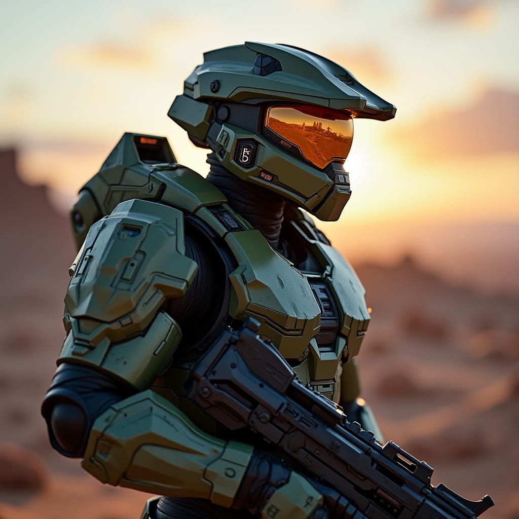 Master Chief Ready for Battle in a Futuristic Landscape