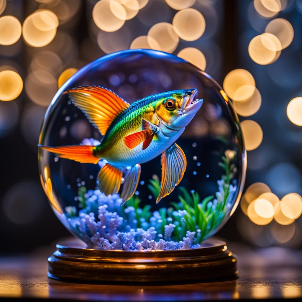 Rainbow Flying Fish in Crystal Resin Globe