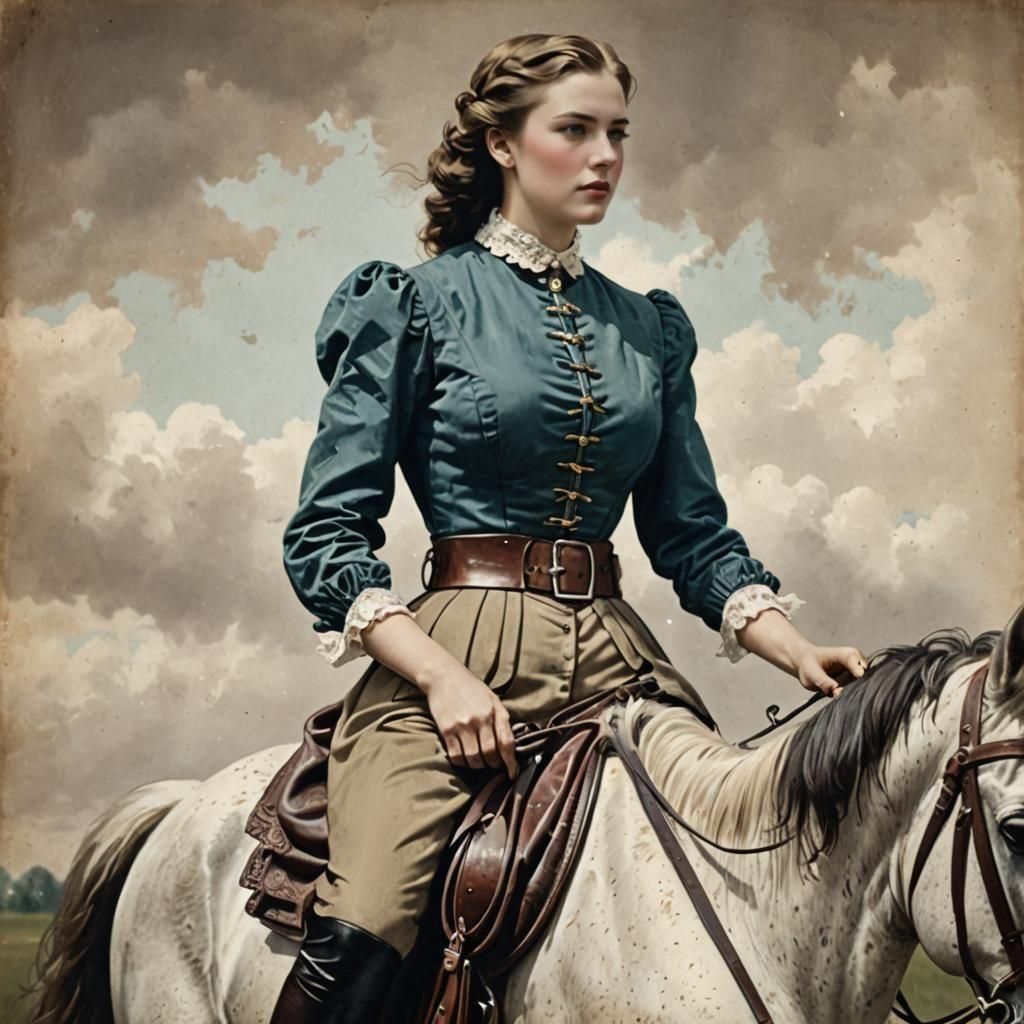 Young Woman Riding Horse in Formal Attire