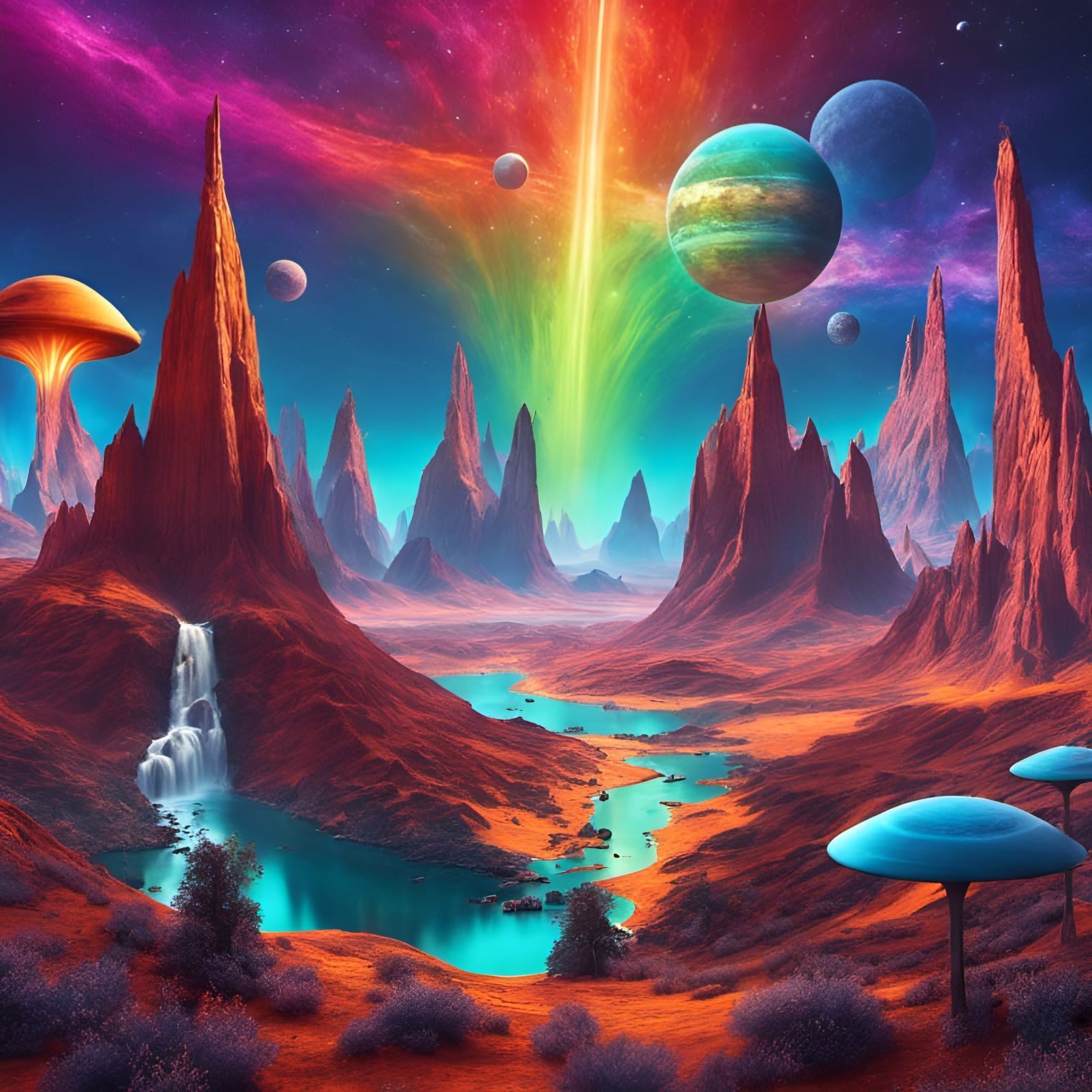 Colorful Alien Mountains: A Realistic Planetscape