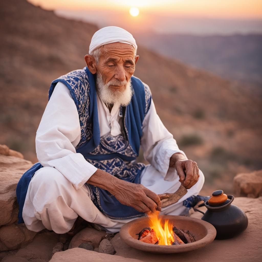 Berber Man Cooking in the Atlas Mountains