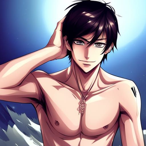 Shirtless Anime Guy in Japanese Manga Style