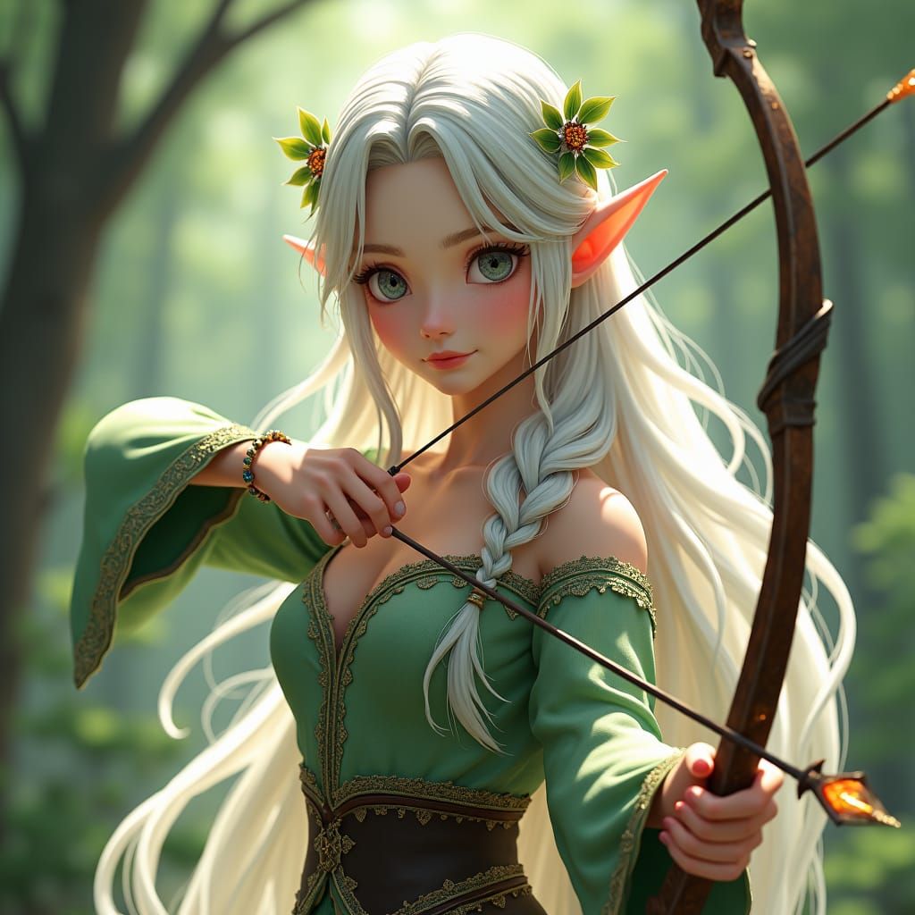 Elegant Elf Archer in Anime Style