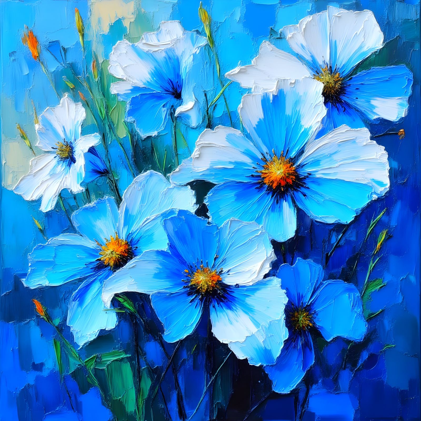 Abstract Floral Impasto Painting with Palette Knife Texture