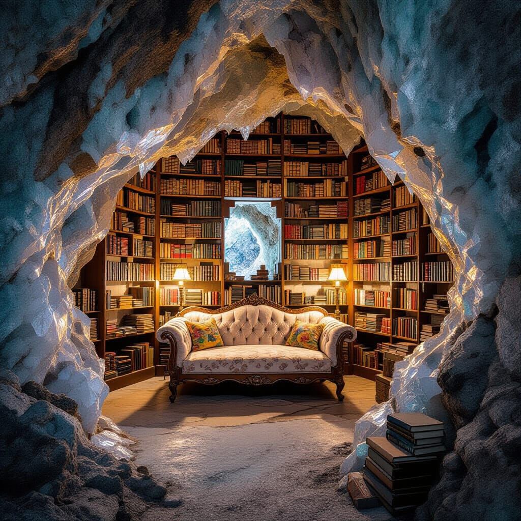 A Crystal Geode Library in Magical Realism