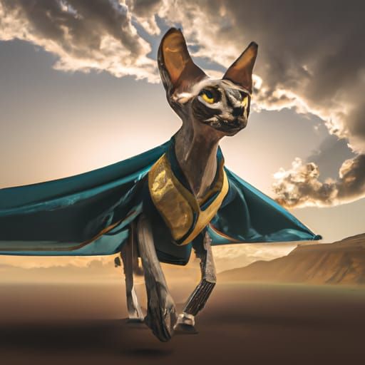 Flying Sphynx Cat in Digital Matte Painting