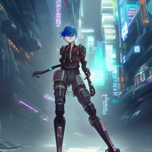 Mech Punk Girl in Cyberpunk Style Digital Art