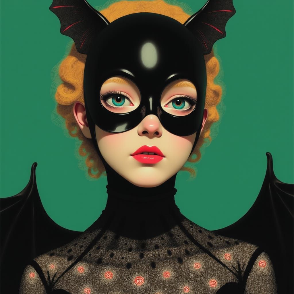 Woman Transforms Into Bat in Art Deco Style