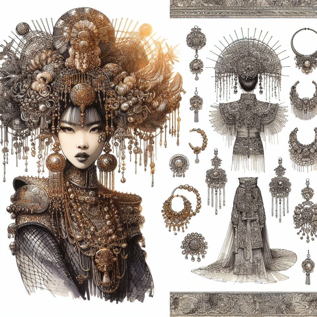 Asian-Cretan Fusion Fashion in Ink and Watercolor