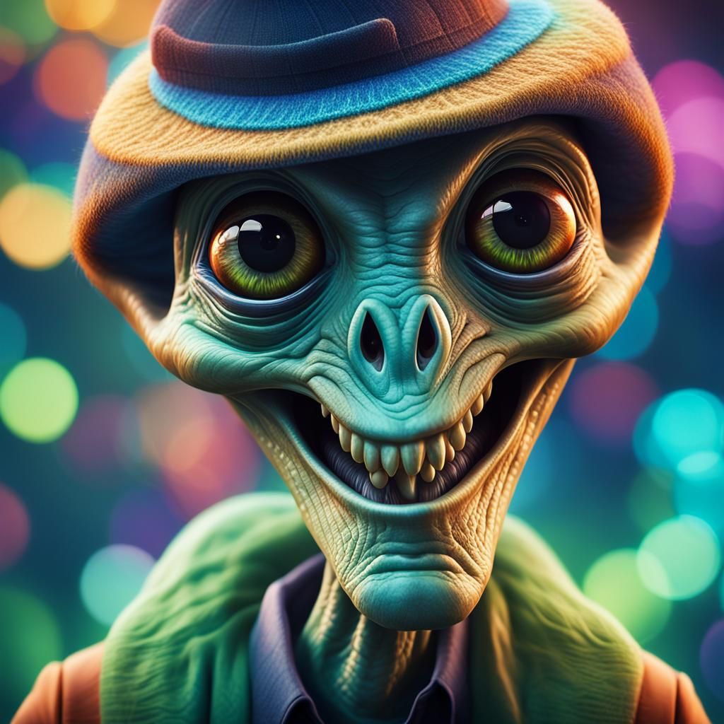 Smiling Alien Portrait in Hyperrealistic Digital Art