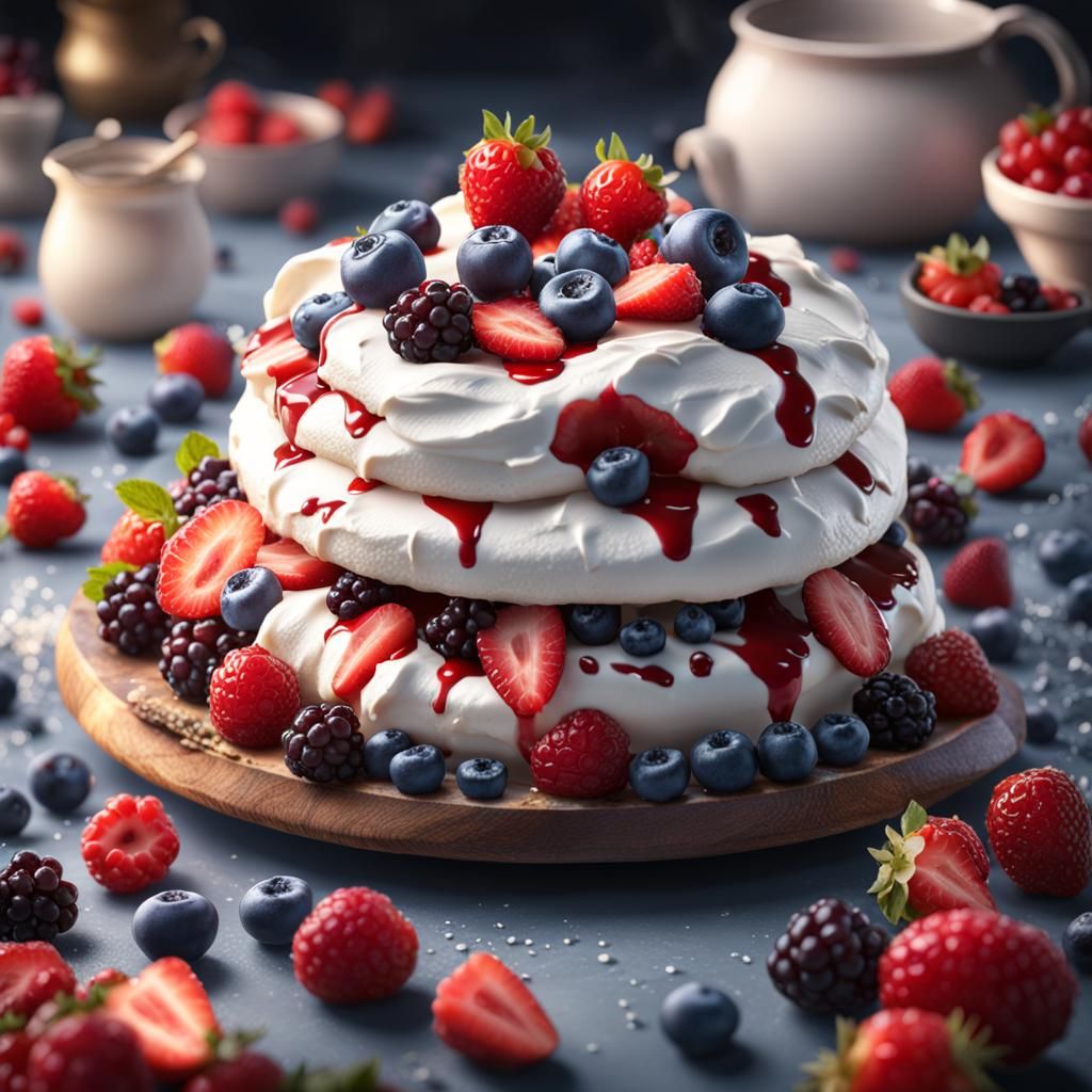 Creamy Pavlova with Berries: Detailed Matte Painting
