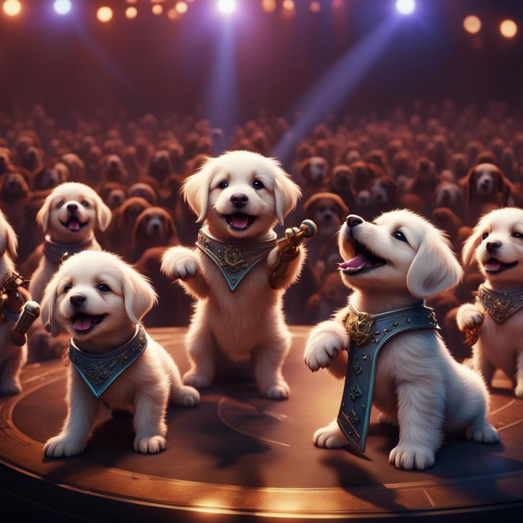 Puppies Sing in Fantastical Concert Art